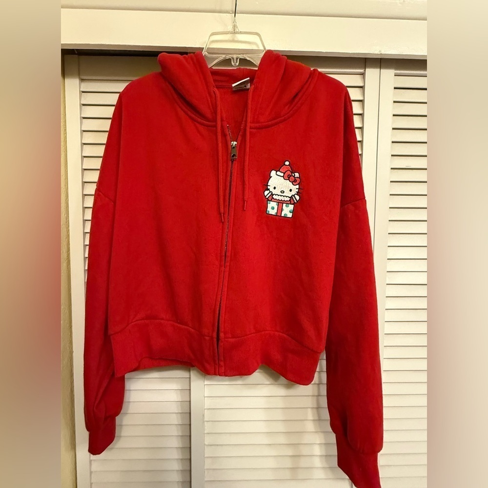 Aeropostale Red Christmas Hello Kitty cropped Full Zip Sweatshirt Women’s XXL